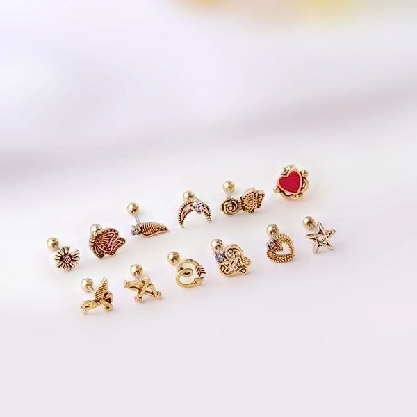 Ear Cartilage Rings & Studs Retro Flower 316L Stainless Steel  Copper Plating