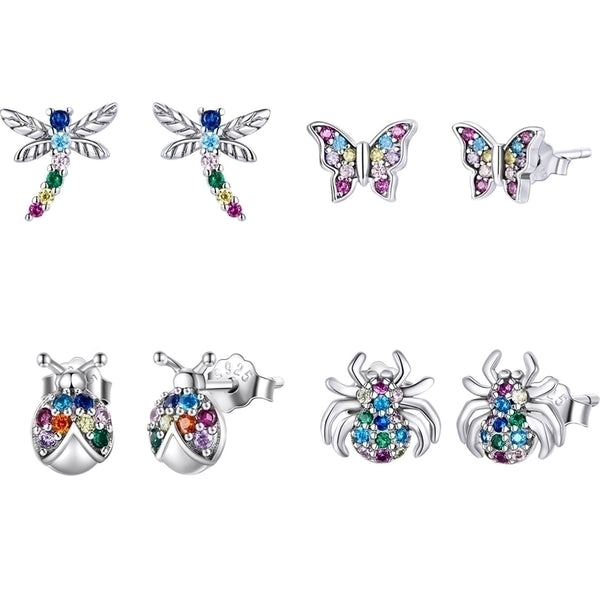 1 Pair 925 Sterling Silver Gem Insect Ear Studs