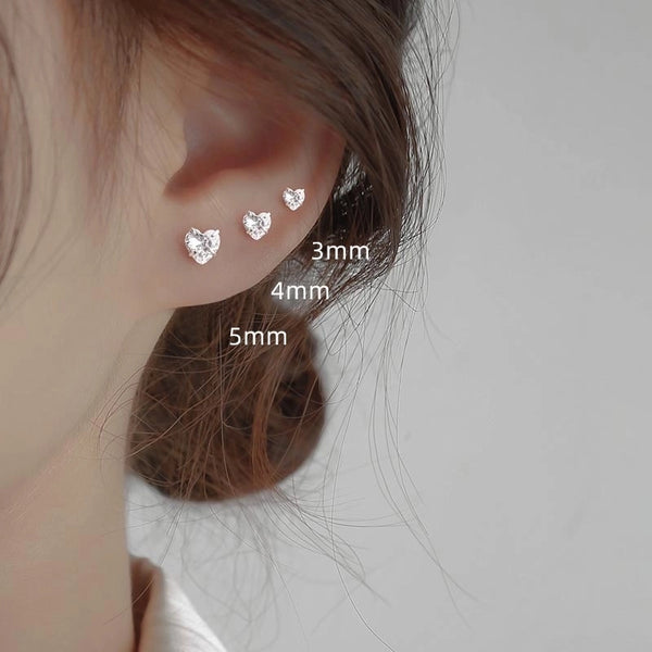 1 Pair 925 Sterling Silver Zircon Heart Shape Ear Studs