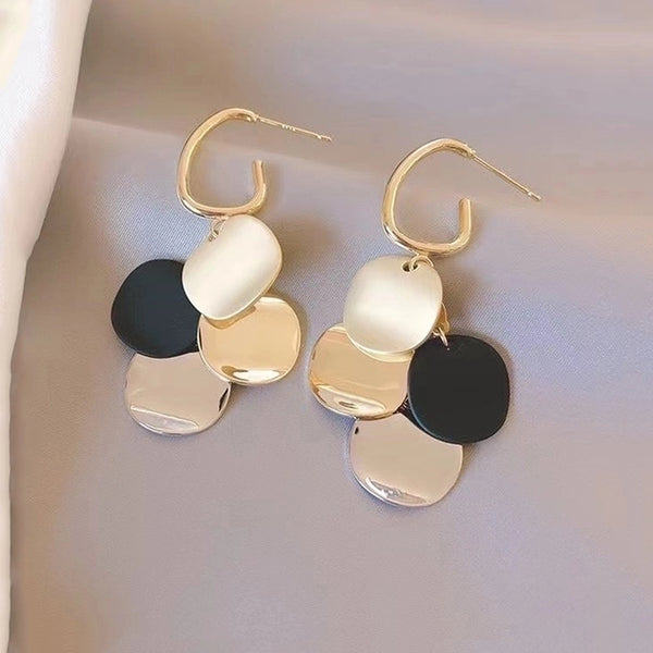 1 Pair Artistic Round Color Block Stainless Steel Drop Earrings