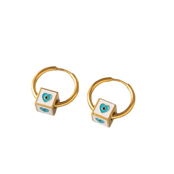 1 Pair Artistic Square Heart Shape Eye Enamel Plating 304 Stainless Steel 18K Gold Plated Hoop Earrings