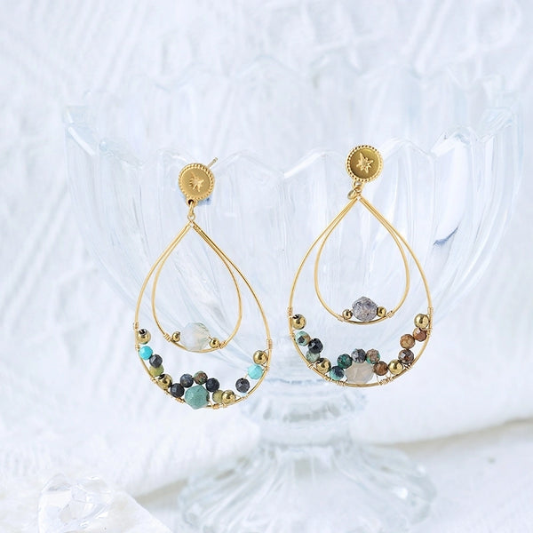 1 Pair Baroque Style Minimalist Stone Beaded Plating Hollow Out 304 Stainless Steel Natural Stone 14K Gold Plated Drop Earrings