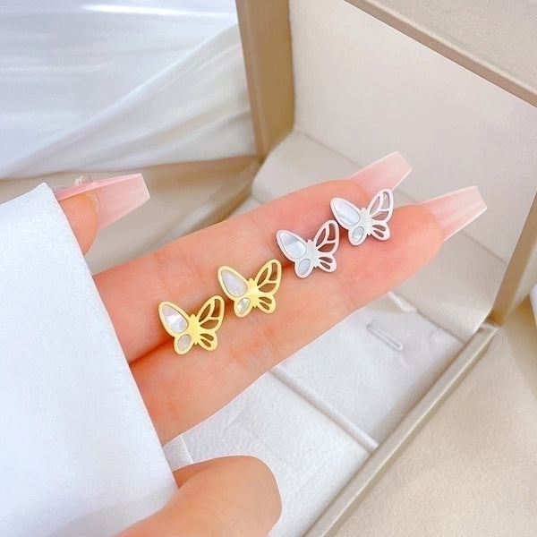 1 Pair Basic Lady Butterfly Plating Inlay Titanium Steel Shell Ear Studs