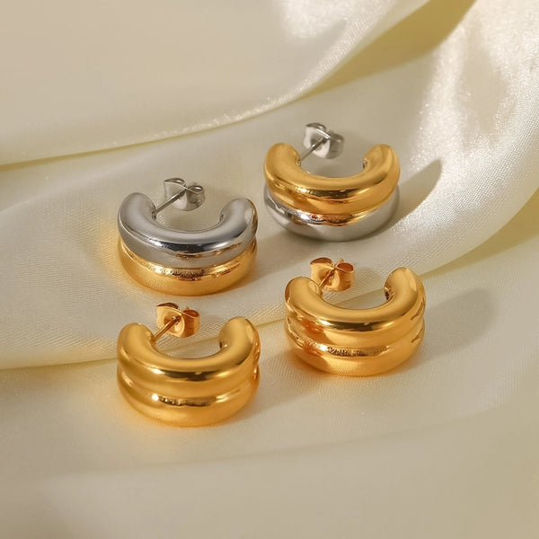 1 Pair Basic Simple Style C Shape Plating Stainless Steel 18k Gold Plated Ear Studs