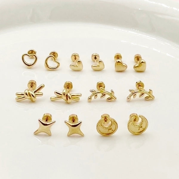 1 Pair Basic Simple Style Star Moon Heart Shape Plating Stainless Steel Gold Plated Ear Studs