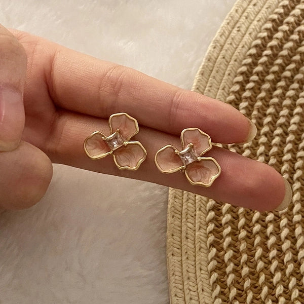 1 Pair Bohemian Minimalist Flower Enamel 316L Stainless Steel  Zircon 14K Gold Plated Ear Studs