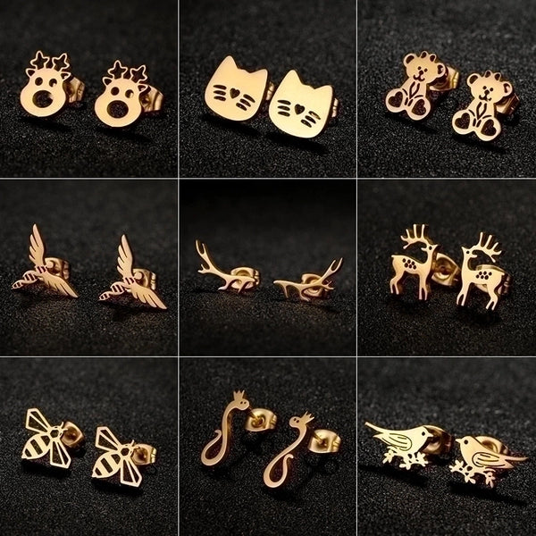 1 Pair Casual Cute Animal Plating Hollow Out 304 Stainless Steel 18K Gold Plated Ear Studs