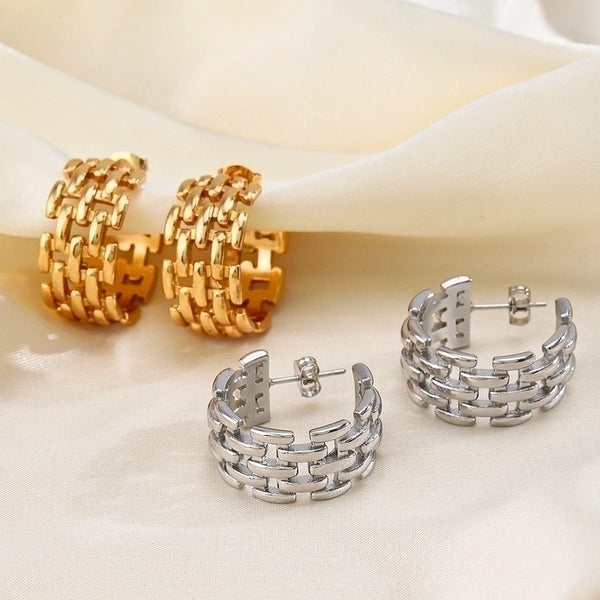 1 Pair Casual Retro C Shape Plating Stainless Steel Ear Studs