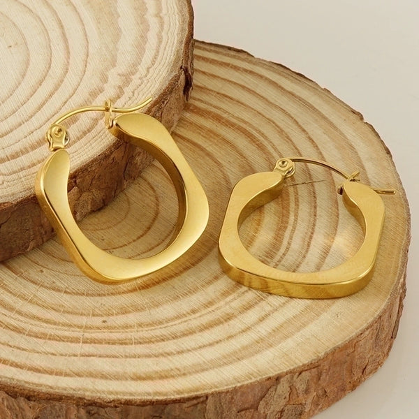 1 Pair Casual Retro Square Plating Stainless Steel Titanium Steel 18K Gold Plated Hoop Earrings