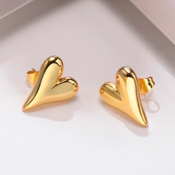 1 Pair Casual Simple Style Heart Shape Plating Stainless Steel Gold Plated Ear Studs