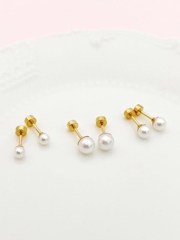 1 Pair Casual Simple Style Round Plating Stainless Steel Imitation Pearl Gold Plated Ear Studs