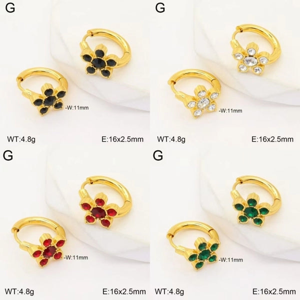 1 Pair Casual Minimalist Square Heart Shape Floral Polishing 304 Stainless Steel Zircon 18K Gold Plated Hoop Earrings