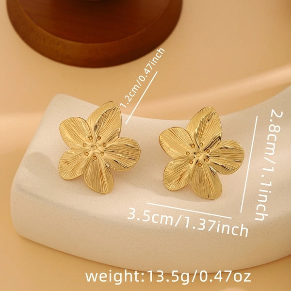 1 Pair Casual Minimalist Streetwear Waves Heart Shape Flower Plating 304 Stainless Steel Ear Studs