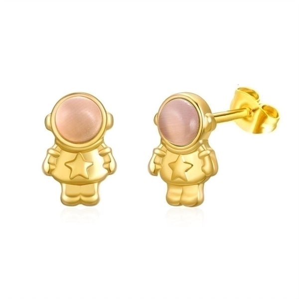 1 Pair Cute Astronaut Plating Stainless Steel 18k Gold Plated Ear Studs