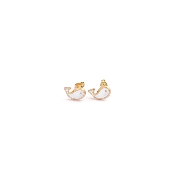 1 Pair Cute Moon Whale Enamel Plating Inlay Stainless Steel Zircon 18K Gold Plated Ear Studs