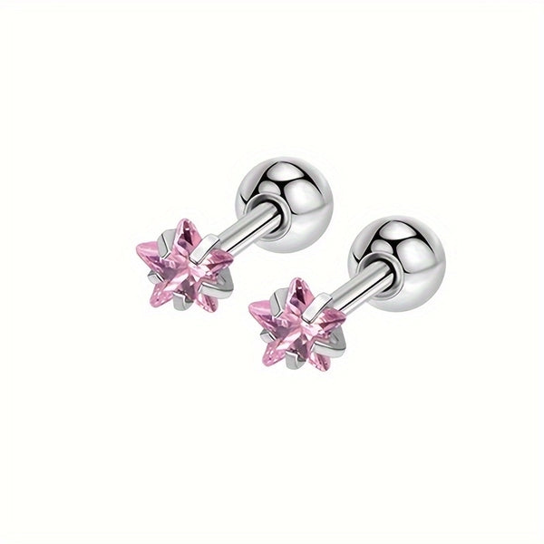 1 Pair Ear Cartilage Rings & Studs Elegant Sweet Pentagram Round Heart Shape 304 Stainless Steel Inlay Zircon Ear Cartilage Rings & Studs