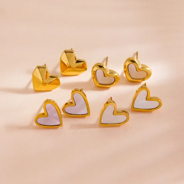 1 Pair Elegant Classic Style Heart Shape Plating Inlay 304 Stainless Steel Shell 18K Gold Plated Ear Studs