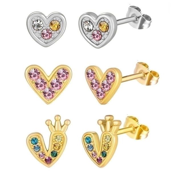 1 Pair Elegant Heart Shape Inlay Titanium Steel Zircon Ear Studs