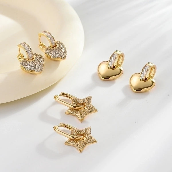 1 Pair Elegant Heart Shape Plating Inlay Copper Zircon Gold Plated Earrings