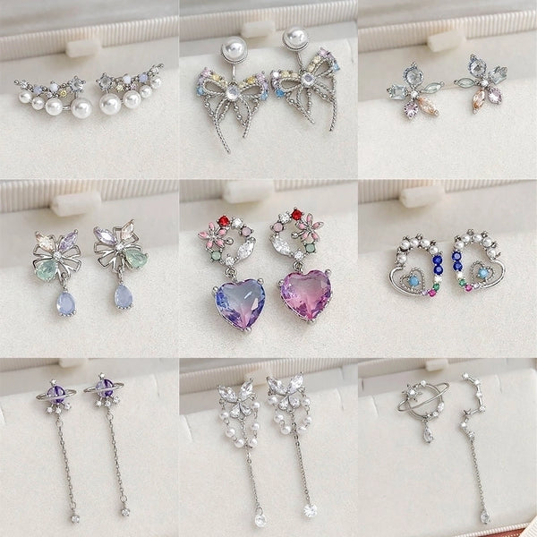 1 Pair Elegant Lady Streetwear Water Droplets Heart Shape Flower Hollow Out Inlay Steel Imitation Pearl Zircon Drop Earrings