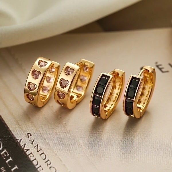 1 Pair Elegant Round Heart Shape Plating Inlay Copper Zircon 18k Gold Plated Hoop Earrings