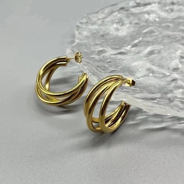 1 Pair Elegant Minimalist C Shape Plating Stainless Steel 18k Gold Plated Ear Studs