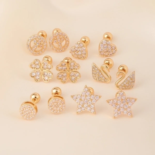 1 Pair Elegant Simple Style Geometric Heart Shape Butterfly Inlay Copper Zircon Gold Plated Ear Studs