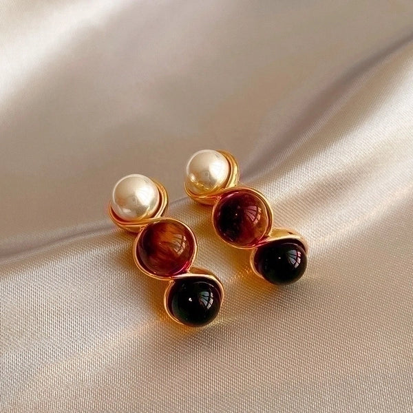 1 Pair Elegant Minimalist Geometric Plating Tiger Eye Drop Earrings Ear Studs