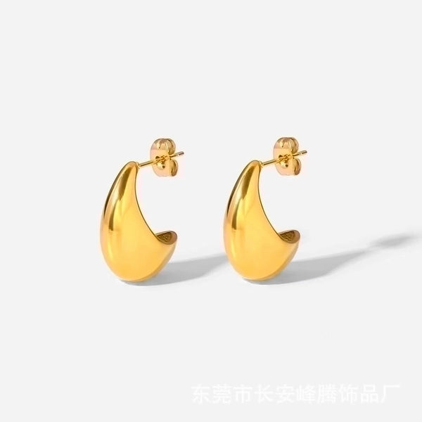 1 Pair Elegant Simple Style Semicircle Plating Stainless Steel 18k Gold Plated Ear Studs