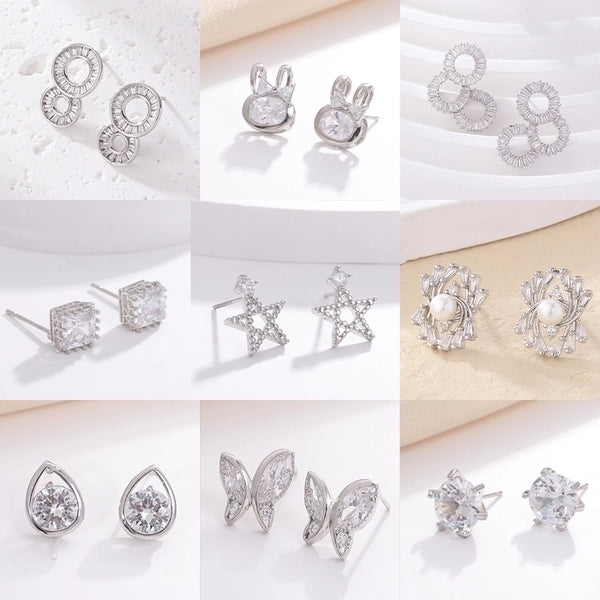 1 Pair Elegant Simple Style Water Droplets Butterfly Plating Inlay Copper Zircon White Gold Plated Ear Studs