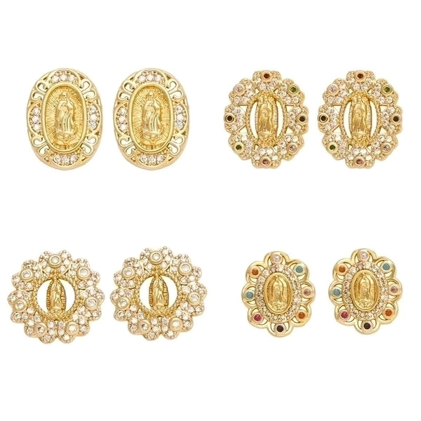 1 Pair Ethnic Style Virgin Mary Oval Plating Inlay Copper Zircon 18k Gold Plated Ear Studs