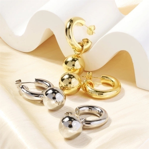 1 Pair Exaggerated C Shape Ball Plating Copper 18k Gold Plated Drop Earrings