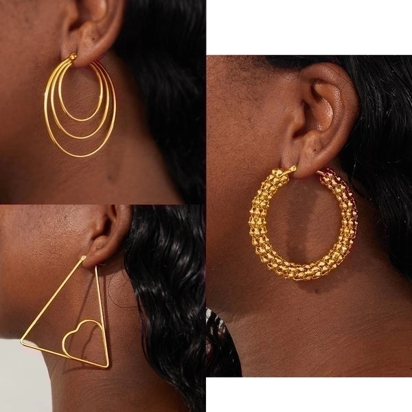 1 Pair Exaggerated Fashion Triangle Round Plating 201 Stainless Steel 18K Gold Plated Stainless Steel Earrings