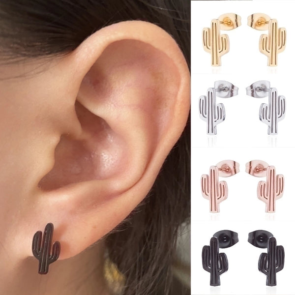 1 Pair Fashion Cactus Stainless Steel Ear Studs