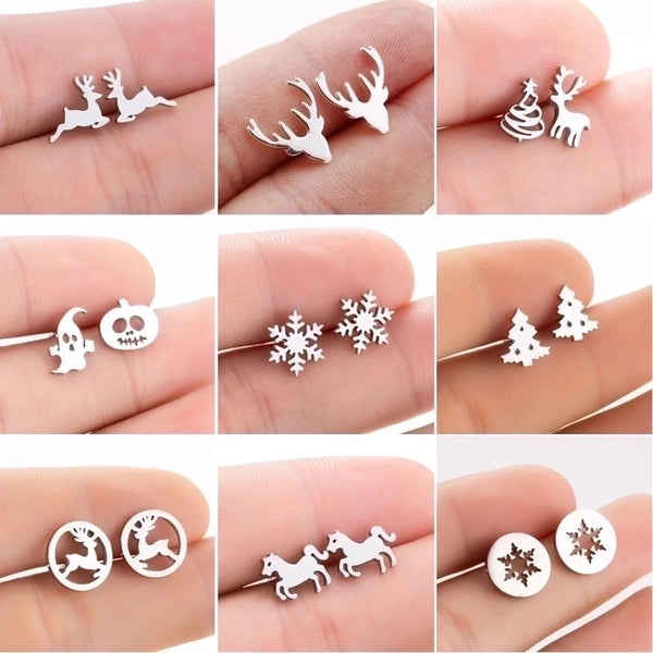 1 Pair Fashion Deer Titanium Steel Ear Studs