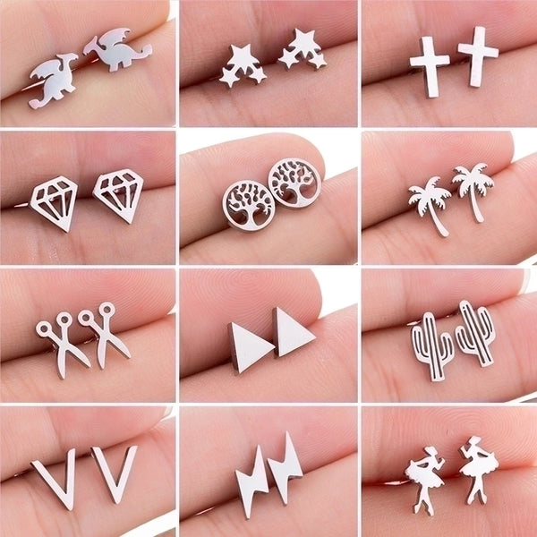 1 Pair Fashion Geometric Titanium Steel Plating Ear Studs