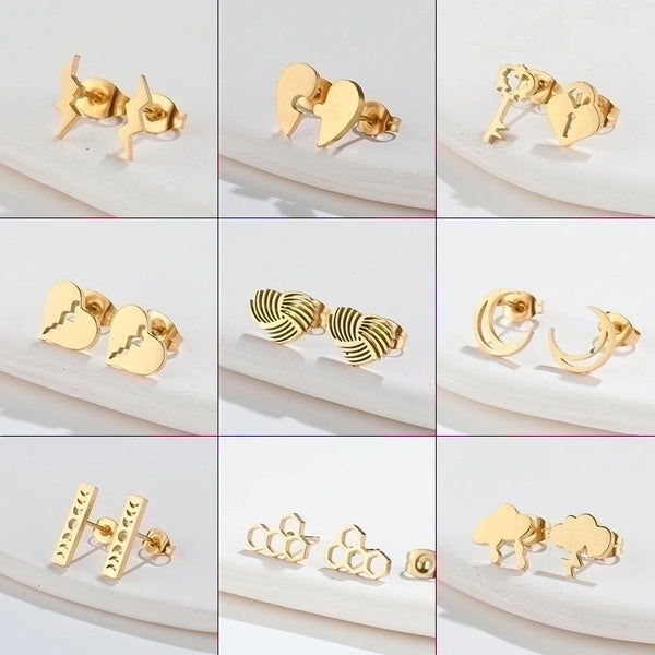 1 Pair Fashion Heart Shape Key Lightning Titanium Steel Plating Ear Studs