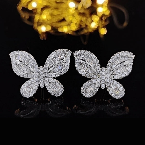 1 Pair Fashion Leaf Heart Shape Butterfly Copper Inlay Zircon Ear Studs