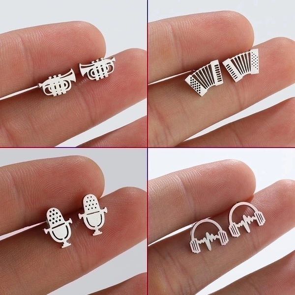 1 Pair Fashion Musical Instrument Titanium Steel Plating Ear Studs