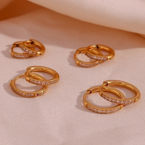 1 Pair Fashion Round Plating 304 Stainless Steel Zircon 18K Gold Plated Earrings