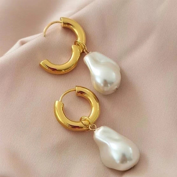 1 Pair Fashion Solid Color Pearl Plating Stainless Steel Drop Earrings