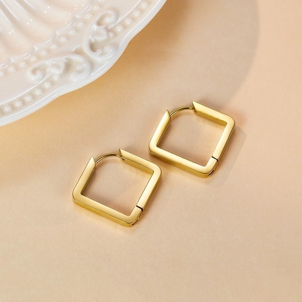 1 Pair French Style Square Irregular Stainless Steel Hoop Earrings