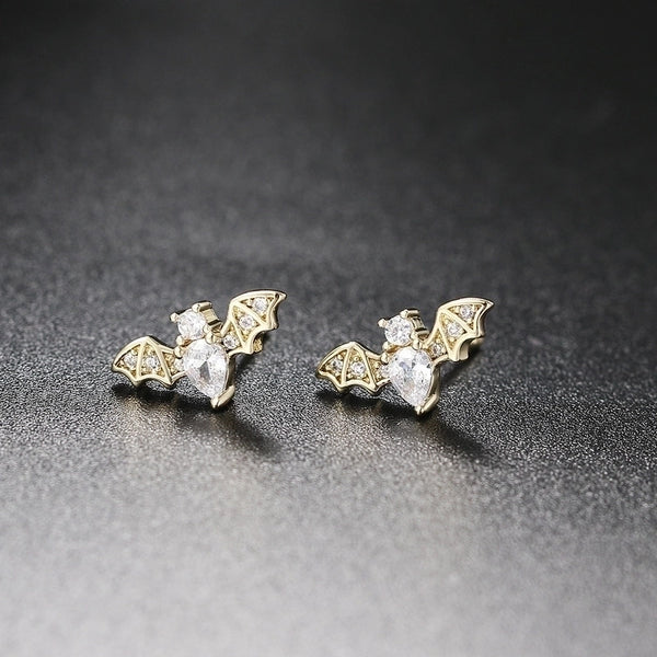 1 Pair Halloween Minimalist Bat Inlay Copper Zircon Ear Studs