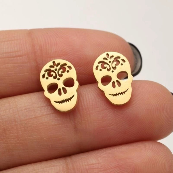 1 Pair Hip-hop Cool Style Skull Plating Hollow Out Stainless Steel Ear Studs