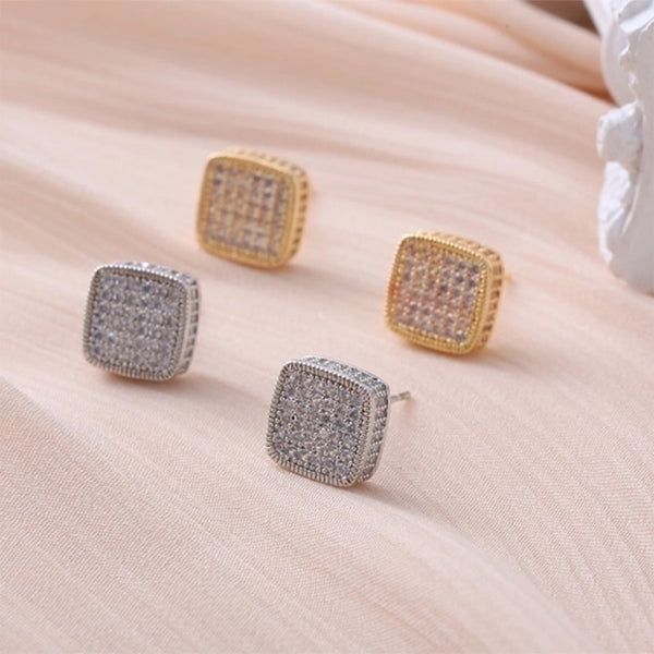 1 Pair Hip-hop Simple Style Shiny Round Square Plating Inlay Copper Zircon Gold Plated Ear Studs