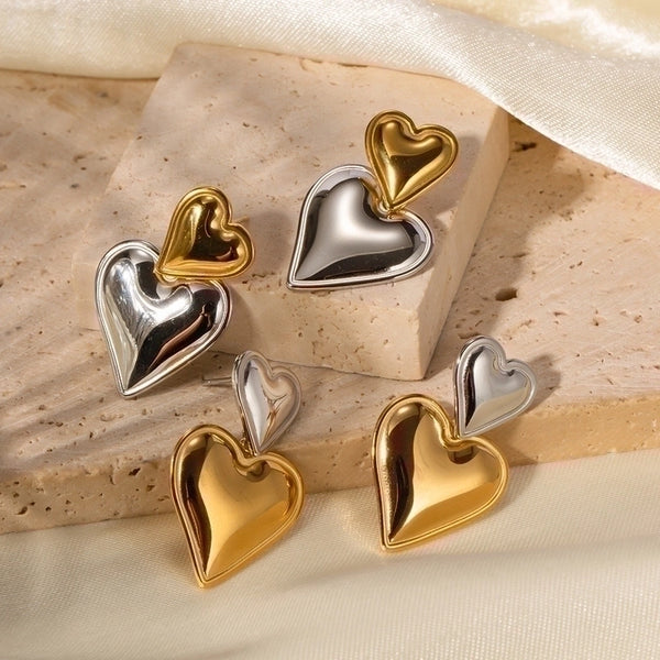 1 Pair Ig Style Basic Streetwear Heart Shape Plating Stainless Steel 18k Gold Plated Drop Earrings