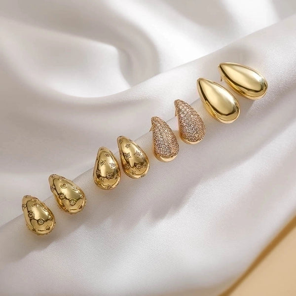 1 Pair Ig Style Casual Simple Style Water Droplets Plating Inlay Copper Zircon 18k Gold Plated Ear Studs