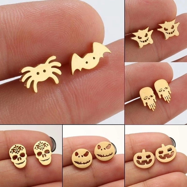 1 Pair Ig Style Cool Style Pumpkin Skull Ghost Plating Hollow Out Stainless Steel Ear Studs