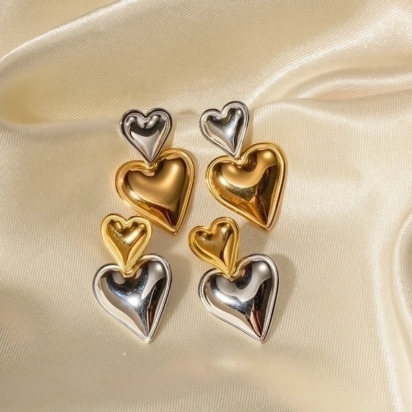 1 Pair Ig Style Heart Shape Plating Stainless Steel 18k Gold Plated Drop Earrings