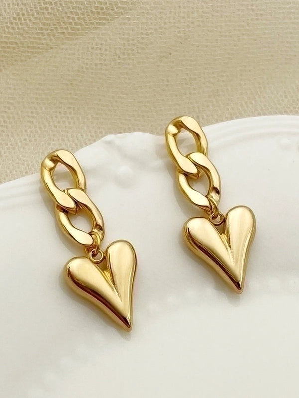 1 Pair Ig Style Heart Shape Plating Stainless Steel Gold Plated Drop Earrings